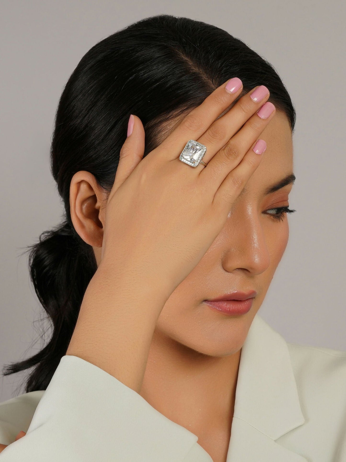 white stone ring (silver) - Ruby Raang | Swadesiicart