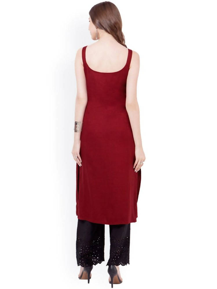 Indya Women Maroon Solid Straight Kurta - Swadesiicart