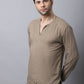 Even Apparels Beige Pure Cotton Round Neck Slit Men's Kurta | Swadesiicart