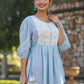 Juniper Women's Blue Cotton Dobby Solid With Embroidered Straight Tunic | Swadesiicart