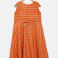 Ahalyaa Orange Crepe Gold Stripped Printed Kids Dress With Jacket For Girls | Swadesiicart