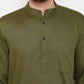 Even Apparels Green Linen Men's Kurta With Band Collar | Swadesiicart
