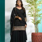 Aayaa Designer Faux Gorgette Embroidery Zari Sequins Thread work Full Flaired plazzo Suit with Dupatta - Black