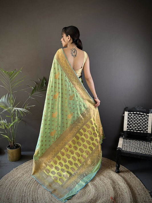 Joban Fashion Banarasi Light Green Woven Woven Soft Silk Saree | Swadesiicart