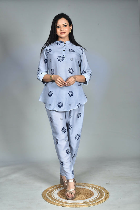 Morchari Digital Print Semi Muslin Co-Ord Set Top & Trouser-Multicolor - Swadesiicart