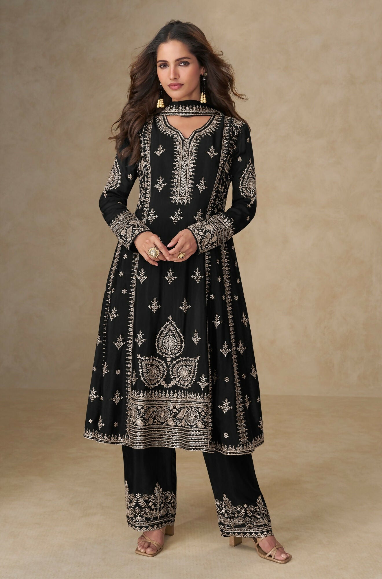 Anaita Black Chinon Silk Stitched Suit with Embroidery & Sequence Work