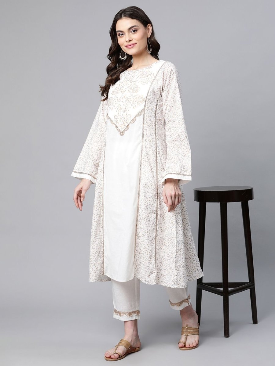 Ahalyaa Women Off White Colour Pure Cotton Printed Kurta Pant Set | Swadesiicart