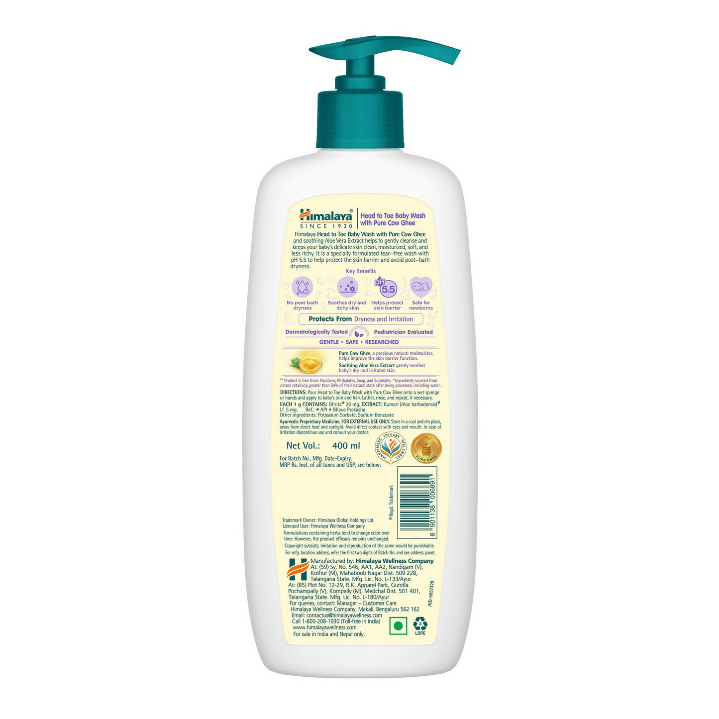 Himalaya Herbals Head to Toe Baby Wash with Pure Cow Ghee - Swadesiicart