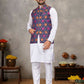 Anaita Navy Cotton Straight Kurta Pajama & Koti With Jequard Work