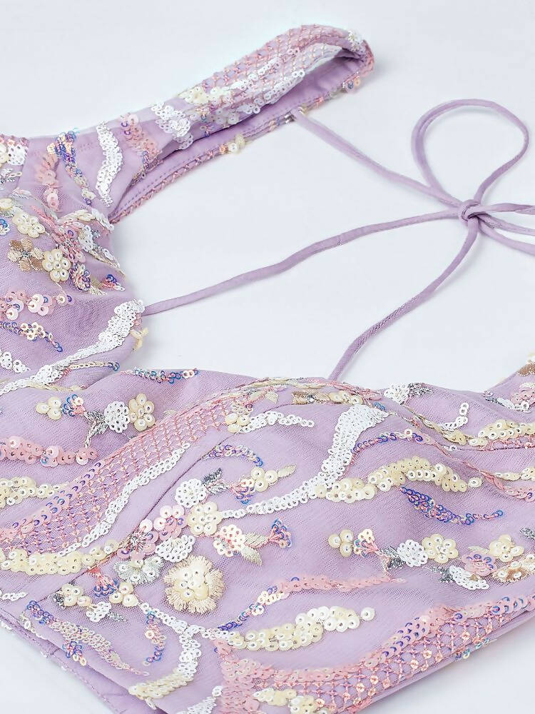 House of Panchhi Mauve Net Sequins And Thread Embroidery Lehenga Choli & Dupatta | Swadesiicart