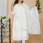 Miravan Women's Plus Size Beige Chikankari Thread Work Anarkali Kurta With Dupatta | Swadesiicart
