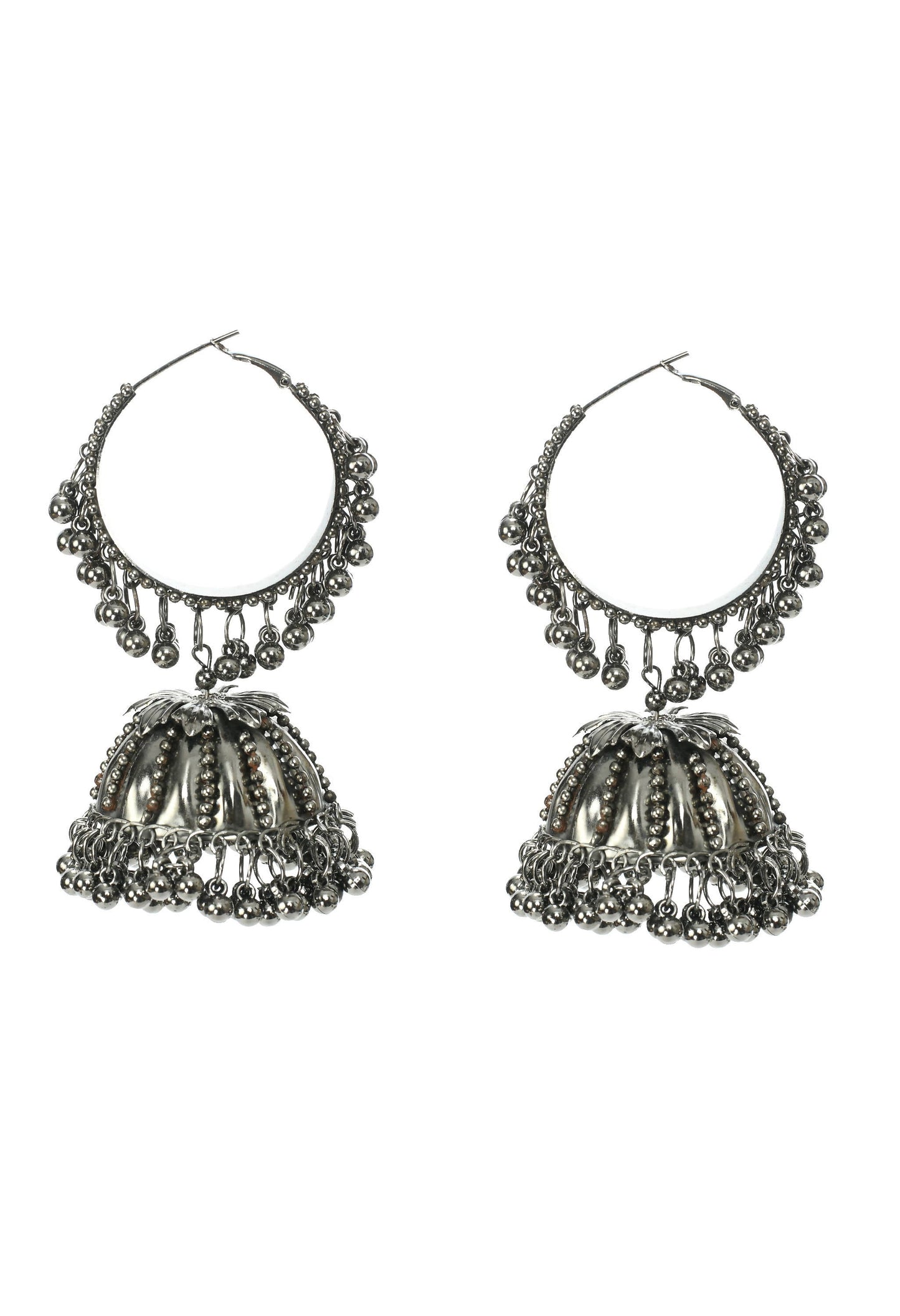 Mominos Fashion Johar Kamal Oxidised Black-Plated With Ghungroo Jhumkas - Swadesiicart