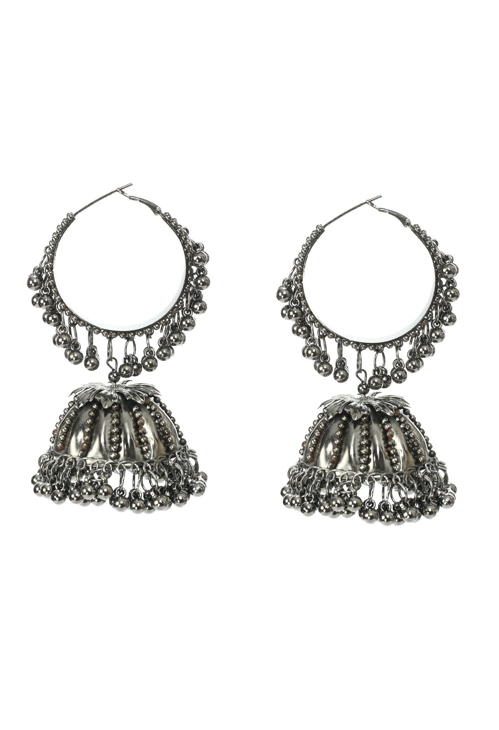 Mominos Fashion Johar Kamal Oxidised Black-Plated With Ghungroo Jhumkas - Swadesiicart