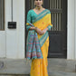 Vishnu Weaves Women's Yellow Handloom Raw Silk Saree with Blouse - Swadesiicart
