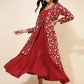 Janasya Women's Red Georgette Foil Printed Festive Flared Dress Set | Swadesiicart