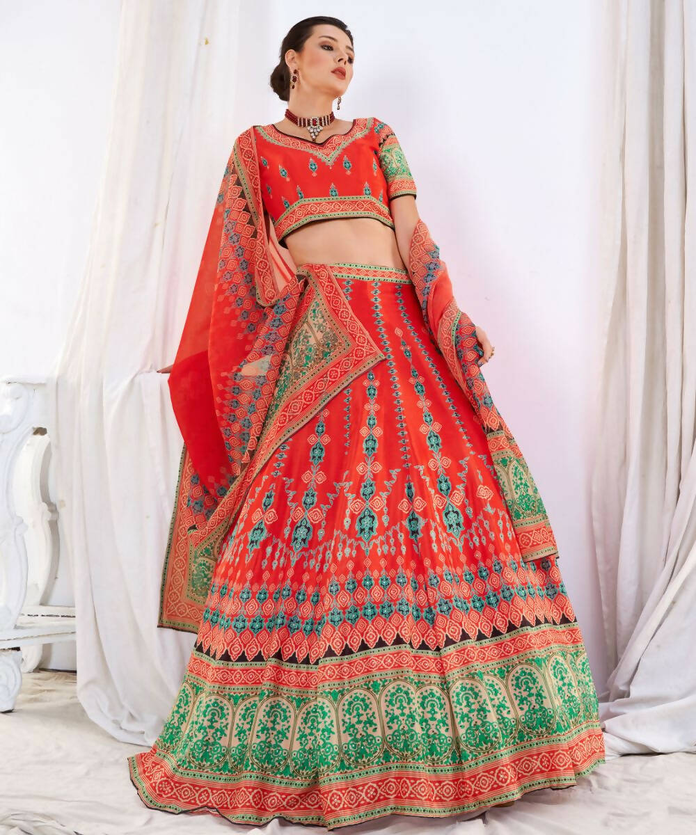 Wedding Designer Red Chinon Lehengha Choli - Anbazaar | Swadesiicart