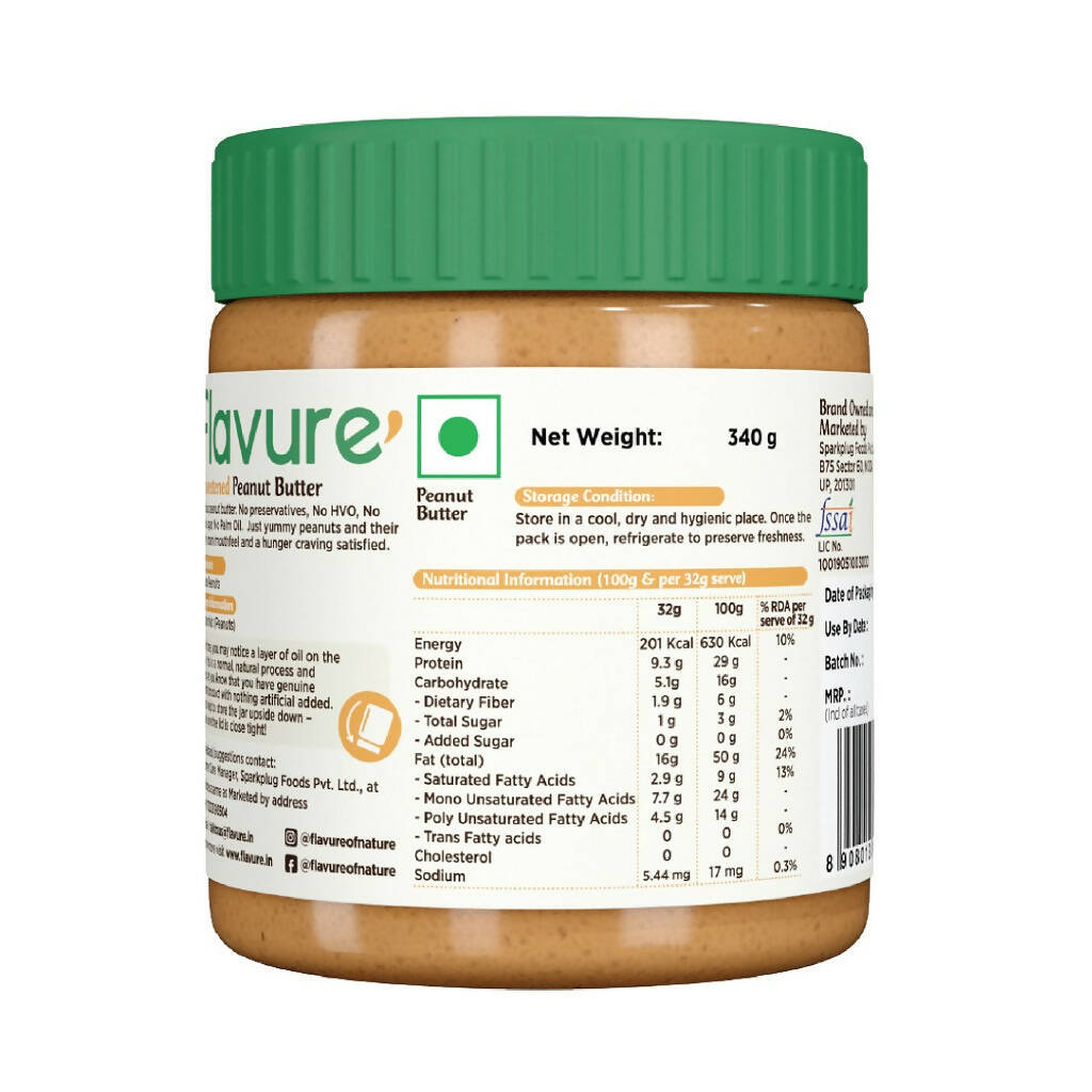 Flavure Unsweetened Peanut Butter - Crunchy - Swadesiicart