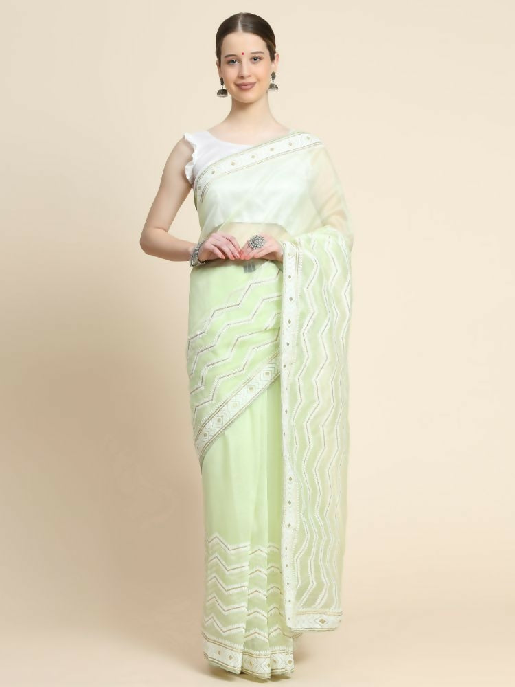 Vamsee Banno Lehriya Yellow Organza Saree - Swadesiicart