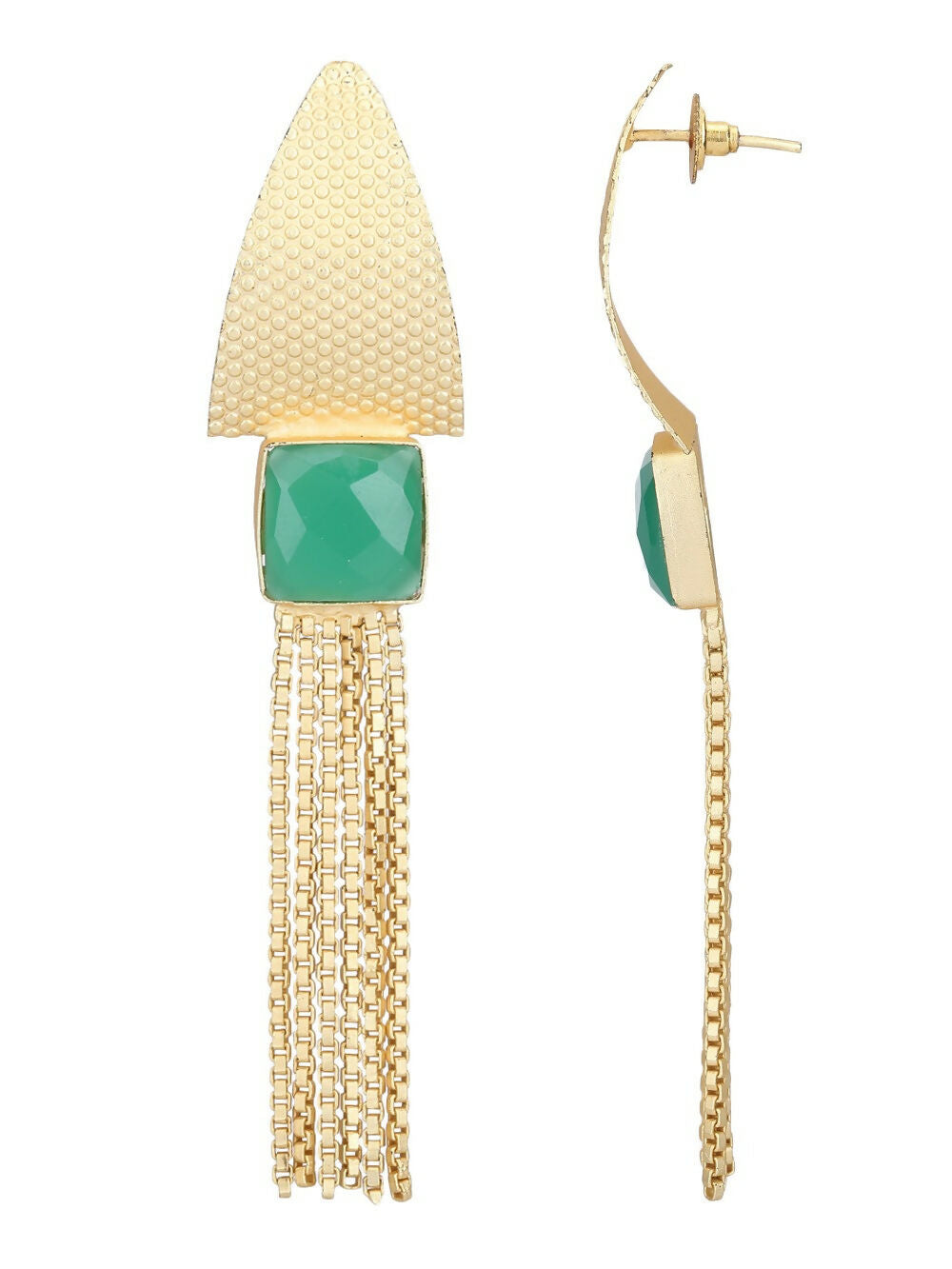 Joban Fashion Women Handcrafted Green Stone Matte Gold Earrings | Swadesiicart