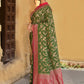 Joban Fashion Green Crepe Chiffon Pure Handloom Banarasi Silk Saree | Swadesiicart