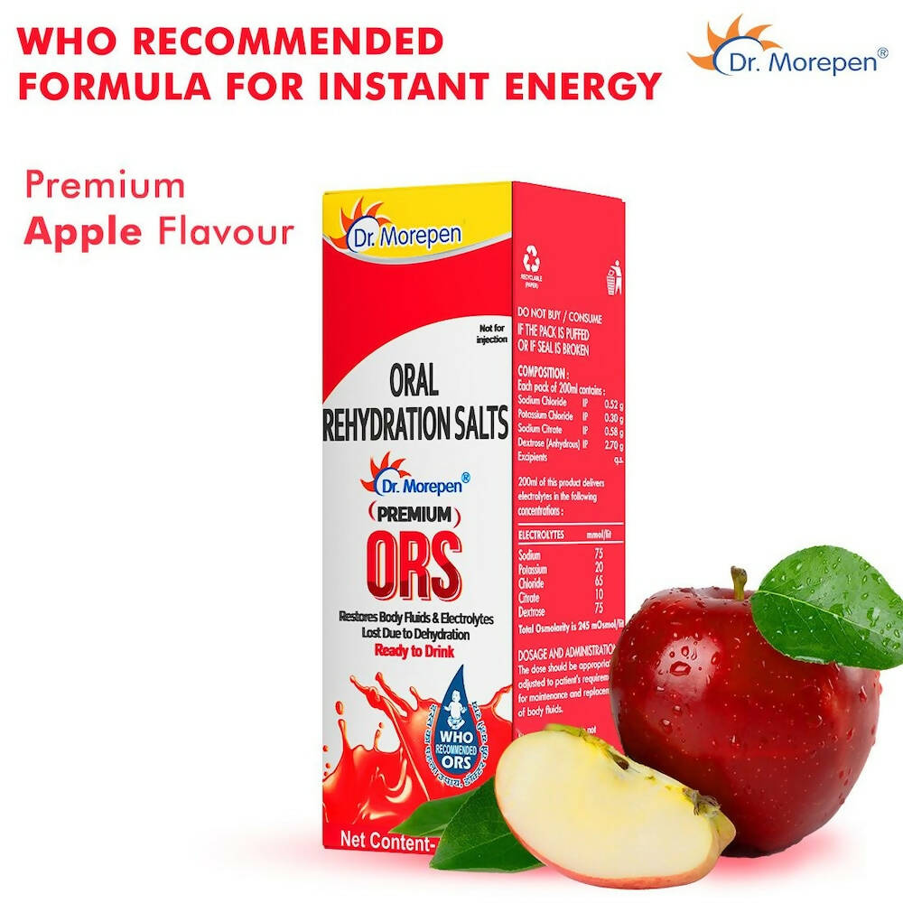 Dr. Morepen Premium ORS Drink With Electrolytes for Instant Hydration Apple Flavour | Swadesiicart