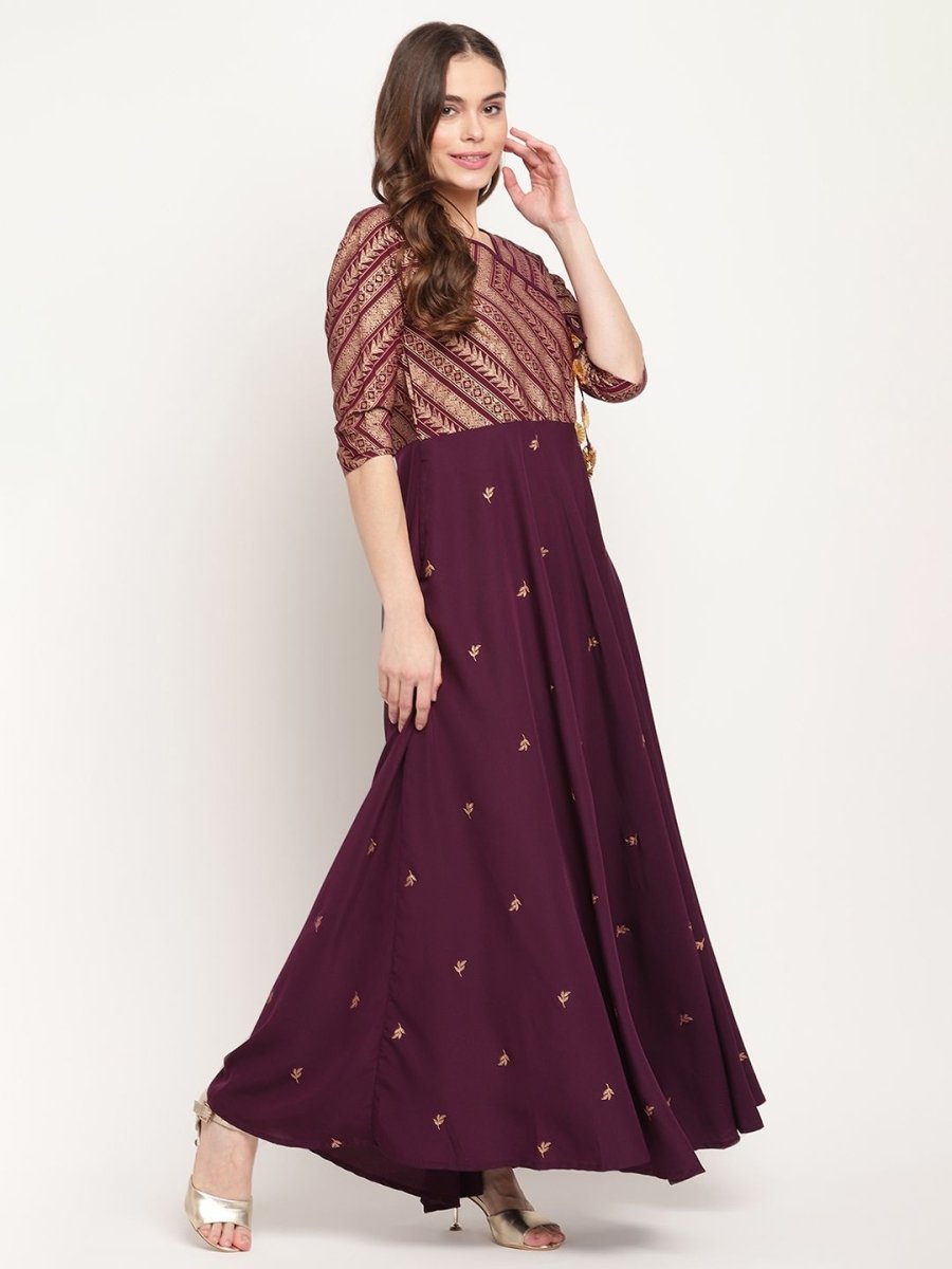 Ahalyaa Women Crepe Wine Colour Glitter Print Kurta | Swadesiicart
