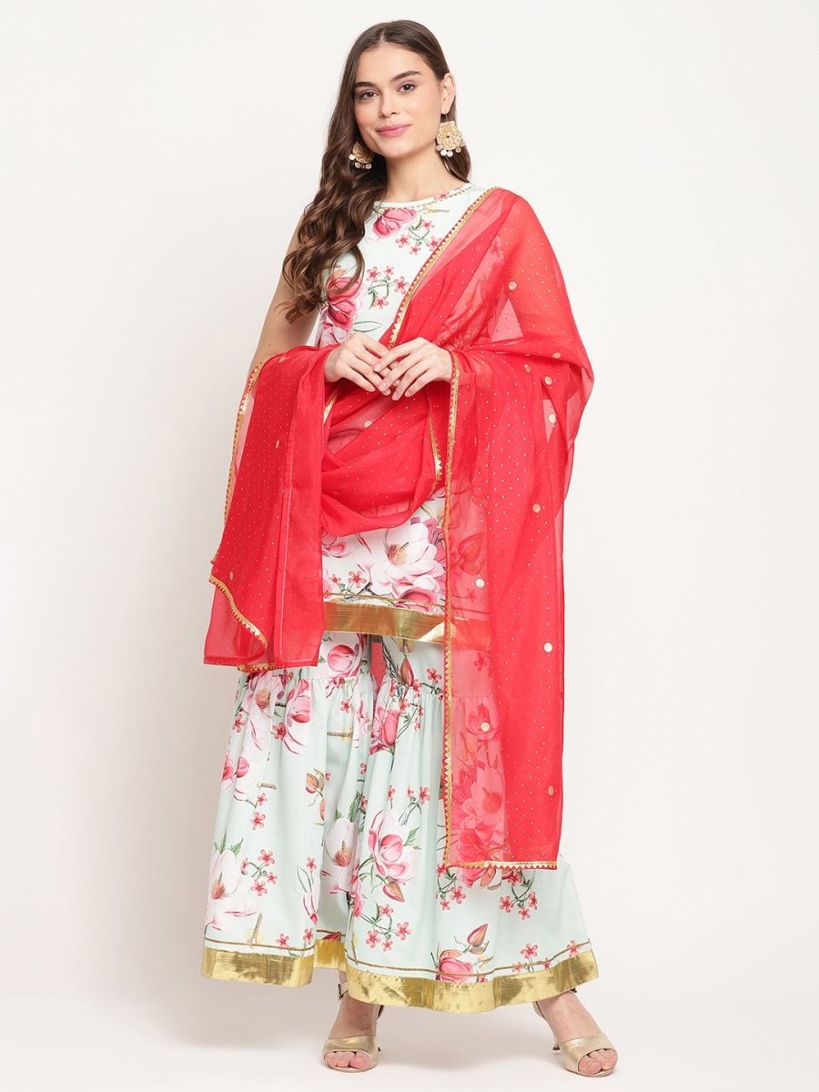 Ahalyaa Women's Mint Green Crepe Digital Floral Print Kurta Sharara Set with Dupatta | Swadesiicart