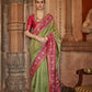 Olive Green Banarasi Weaving, Ultra Aqua Finish, Zari Work Banarasi Silk Saree - Rath Kunti - Swadesiicart