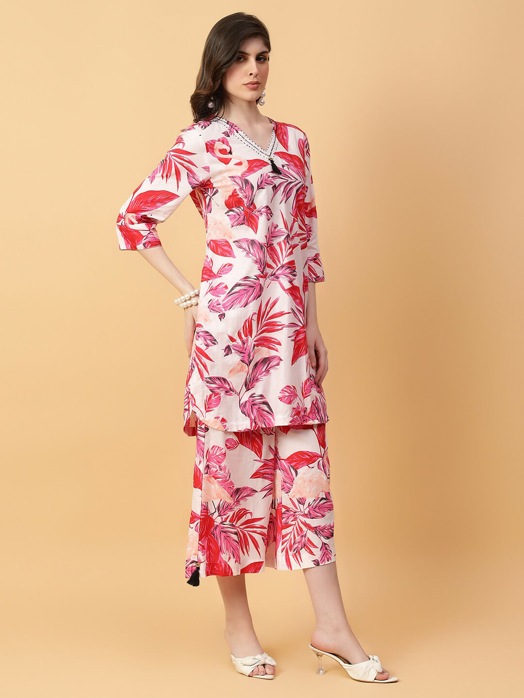 Joban Fashion Red Cotton Printed & Hand Work Co-ord Set - Swadesiicart