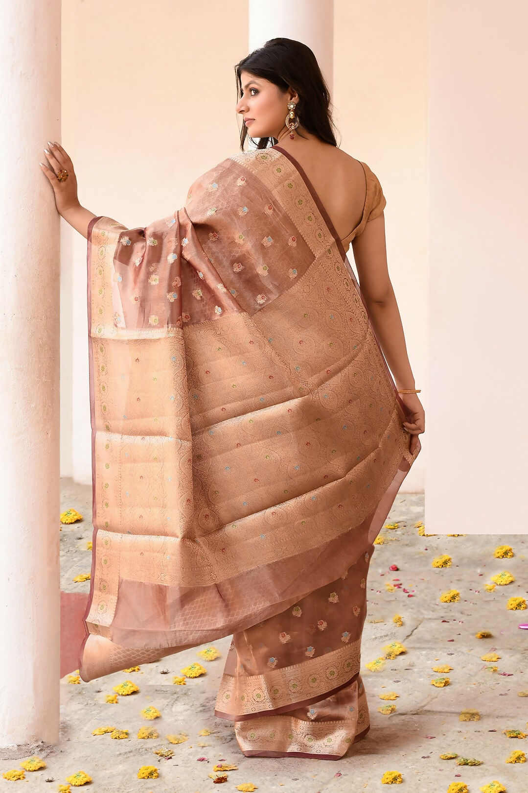 Joban Fashion Copper Pure Banarasi Tissue Saree | Swadesiicart