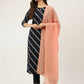 FIORRA Women's Navy Blue Poly Crepe Straight Kurta Pant With Dupatta - Swadesiicart