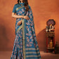Blue Rangkat and Crepe Silk Floral Saree With Unstitched Blouse Piece - Mohmanthan Royal Saachi