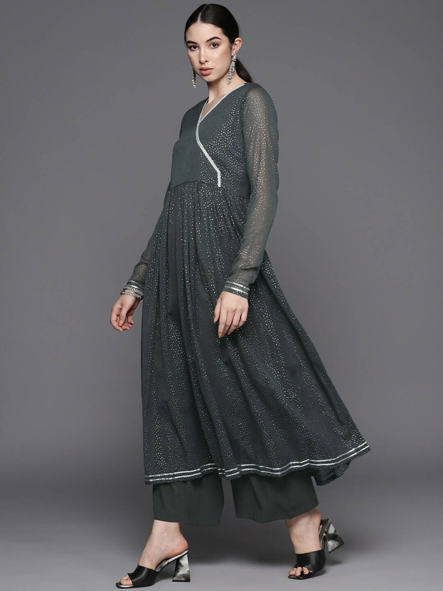 Ahalyaa Womens Kurta Set - Grey | Swadesiicart