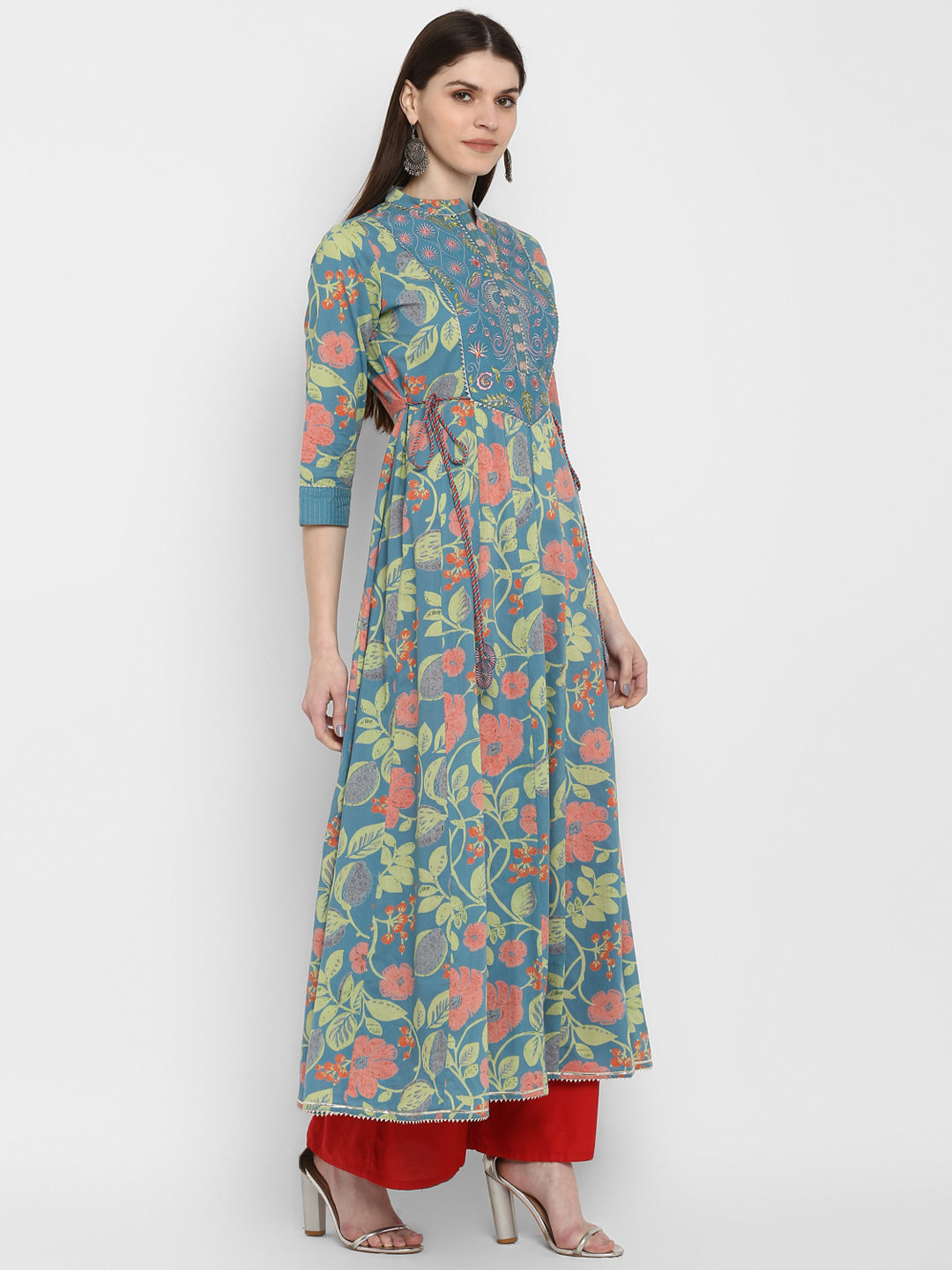 NOZ2TOZ Women Turquoise Blue Anarkali Kurta (1pc Set) - Swadesiicart