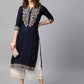 Indian Clothing Anubhutee Navy Blue Paisley Floral Embroidery Kurta Set - Swadesiicart