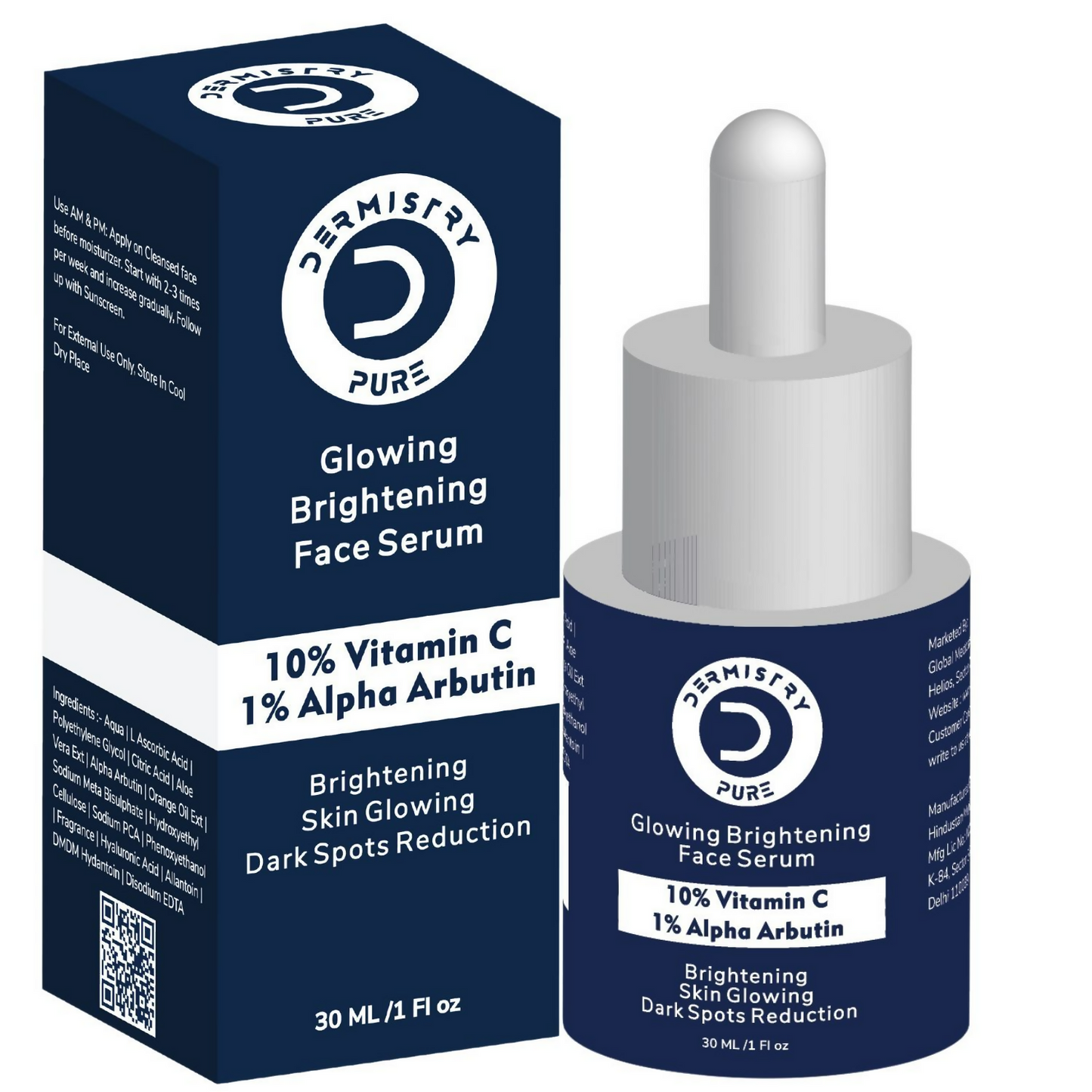 Dermistry 10% Vitamin C 1% Alpha Arbutin Dull Skin Brightening Lightening Fairness Glow Face Serum - Swadesiicart