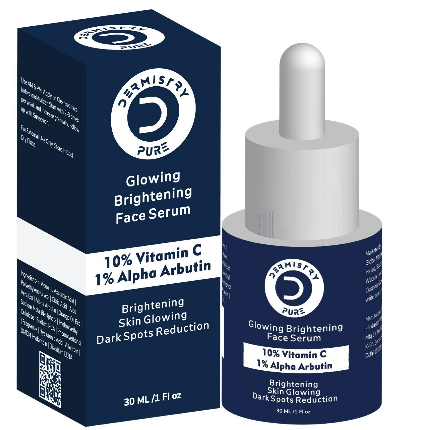 Dermistry 10% Vitamin C 1% Alpha Arbutin Dull Skin Brightening Lightening Fairness Glow Face Serum - Swadesiicart