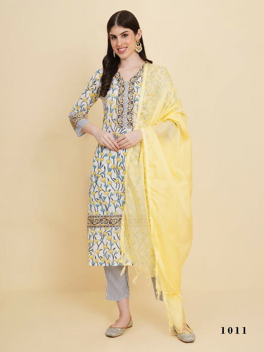 Designer Stylish White cotton Stitched Suit With Dupatta - Tanisha | Swadesiicart