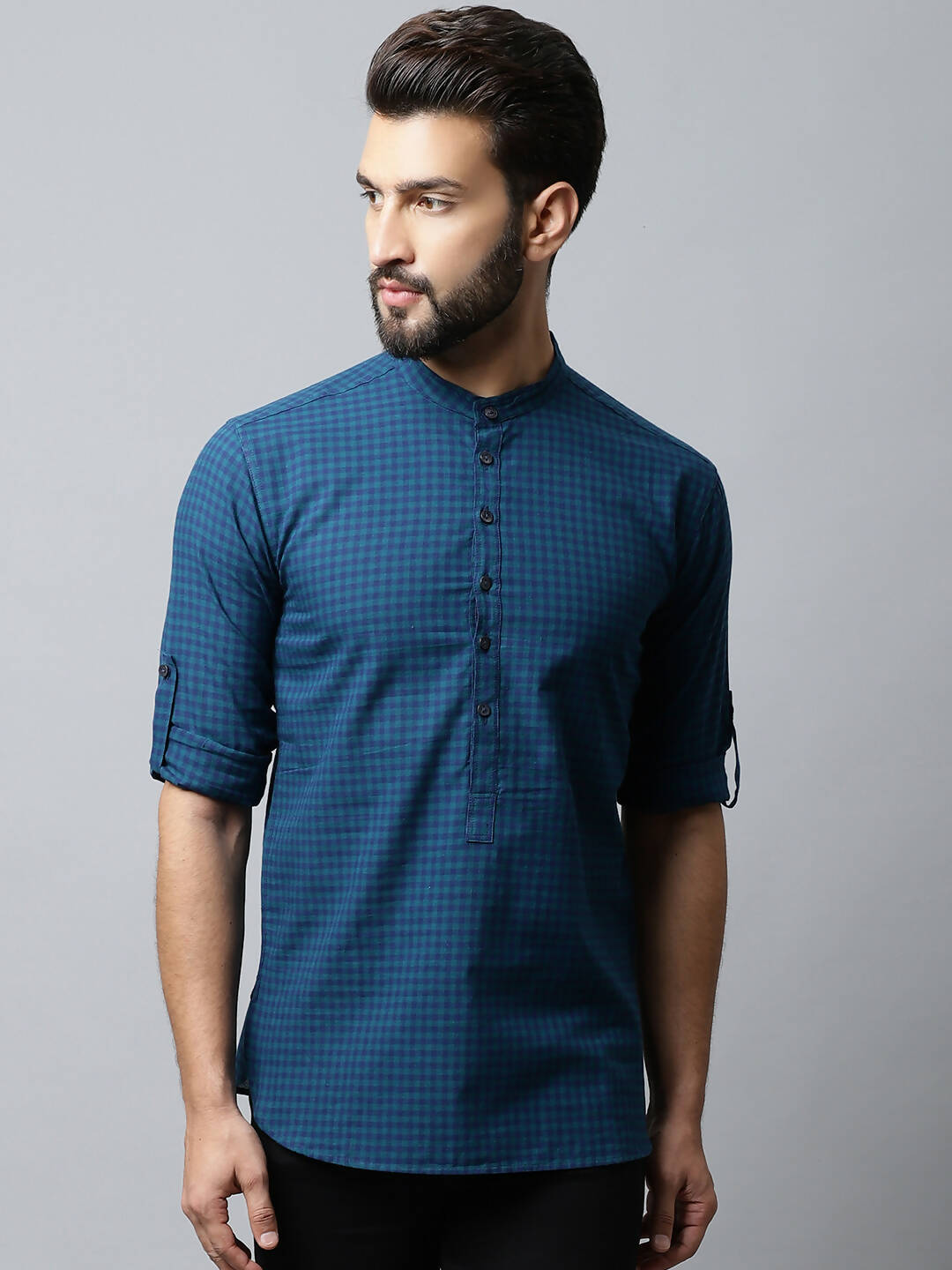 Even Apparels Navy blue Color Pure Cotton Men's Kurta With Side Placket (CHK1056) | Swadesiicart