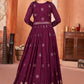 Wine Purple Festive Embroidered Art Silk Anarkali Suit - Emponline | Swadesiicart