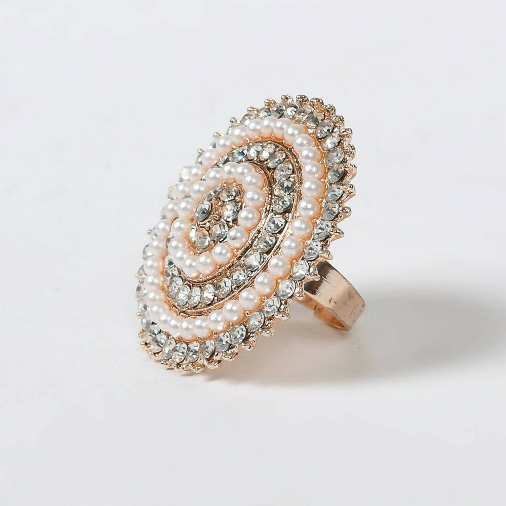 Mominos Fashion Joharkamal Gold-Polished Stone Studded Adjustable Finger Ring - Design 05 - Swadesiicart