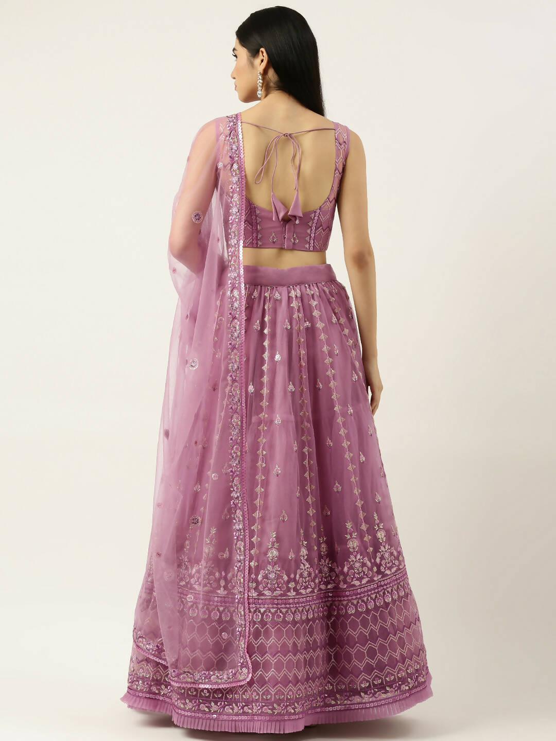 House of Panchhi Rose Gold Net Sequinse Work Lehenga & Blouse, Dupatta | Swadesiicart