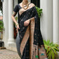 Vishnu Weaves Women's Black Paithani Silk Zari Woven Saree with Blouse - Swadesiicart