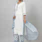 Juniper Women's White Cotton Cambric Solid Kurta Floral Printed Pant & Dupatta Set | Swadesiicart