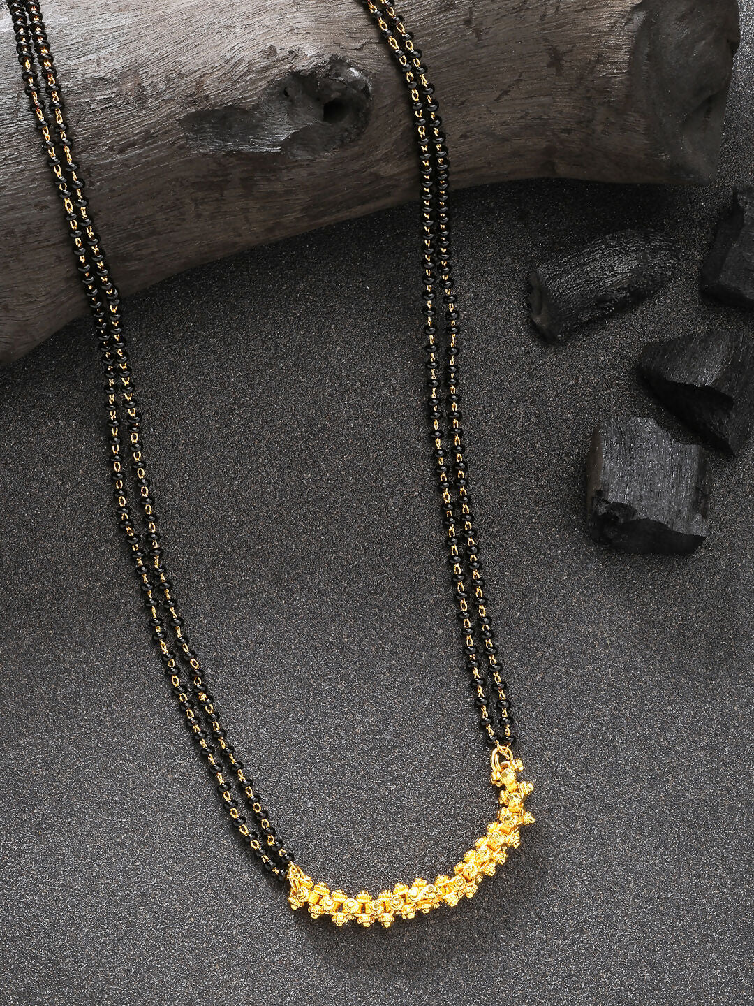 NVR Women's Set of 2 Black Gold-Polished & Beaded Mangalsutra | Swadesiicart
