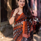 Orange Linen Blend Ethnic Motifs Saree with Unstitched Blouse - Hiral Fashion | Swadesiicart