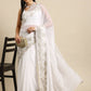 Ahalyaa Women's Traditional Semi Stitch Saree - White | Swadesiicart