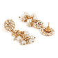 Gold-Toned White Pearl Beaded Contemporary Gold-Polished Jhumkas Earrings - Ruby Raang - Swadesiicart