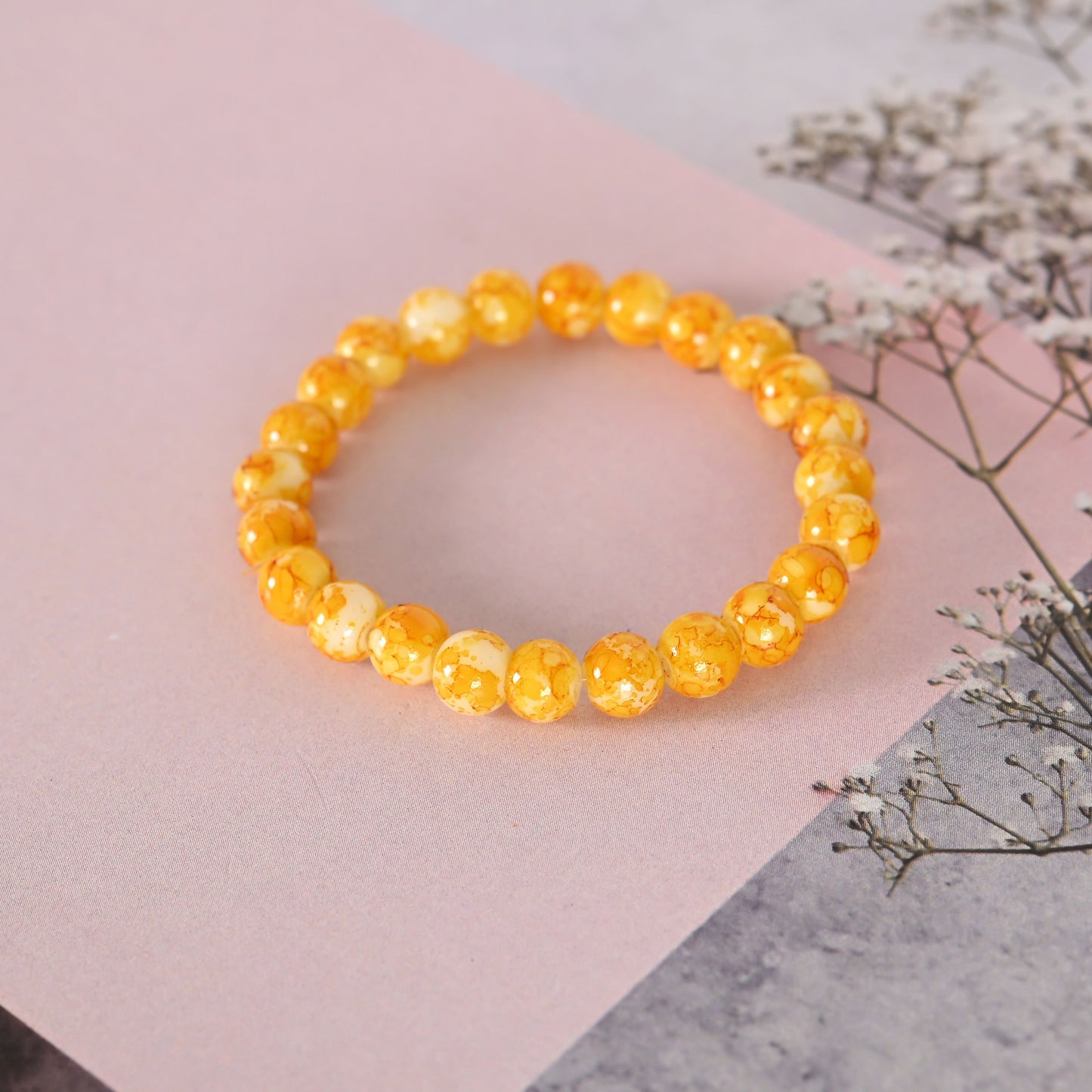 NVR Men & Women Yellow Marbel Crystal Elasticated Bracelet - Swadesiicart