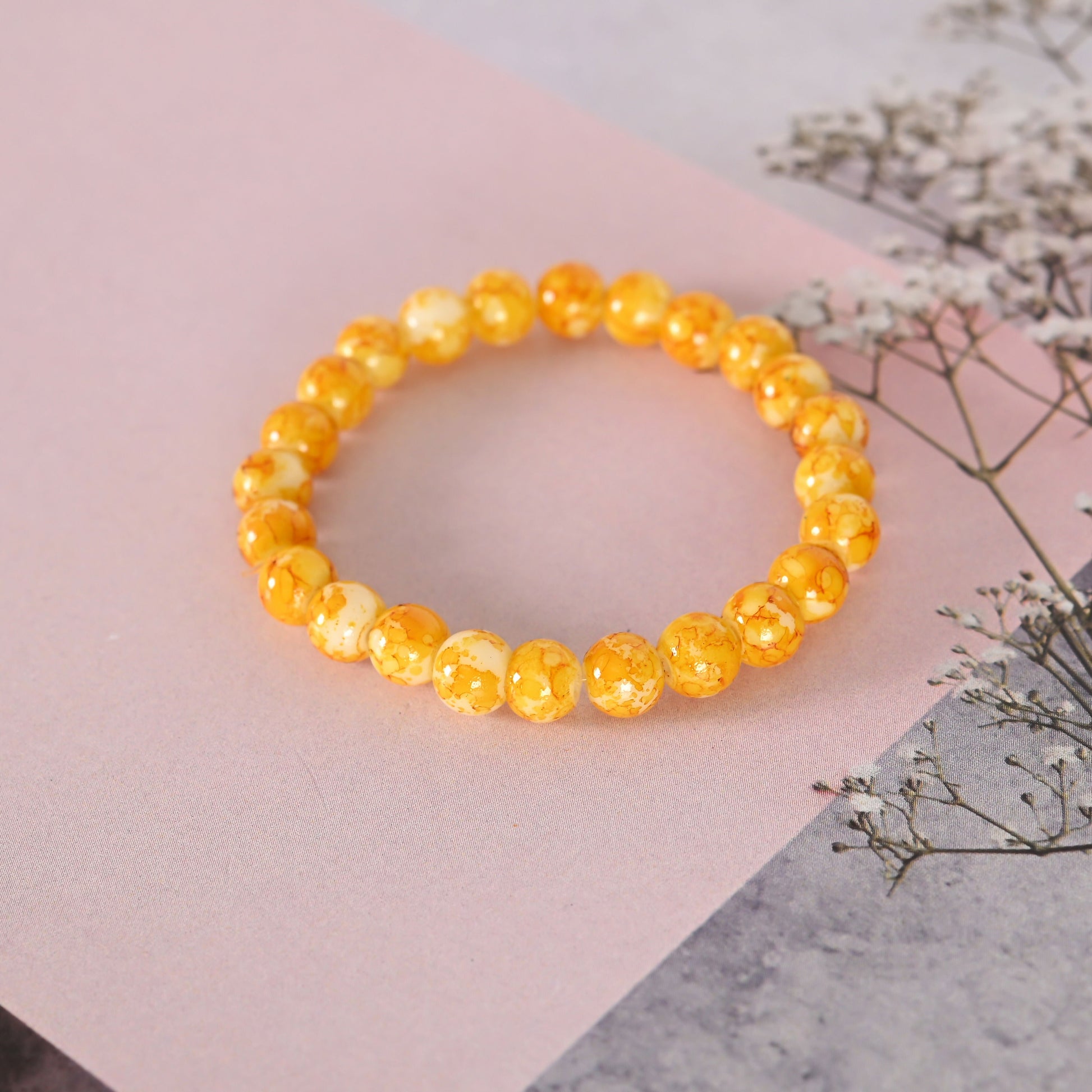 NVR Men & Women Yellow Marbel Crystal Elasticated Bracelet - Swadesiicart